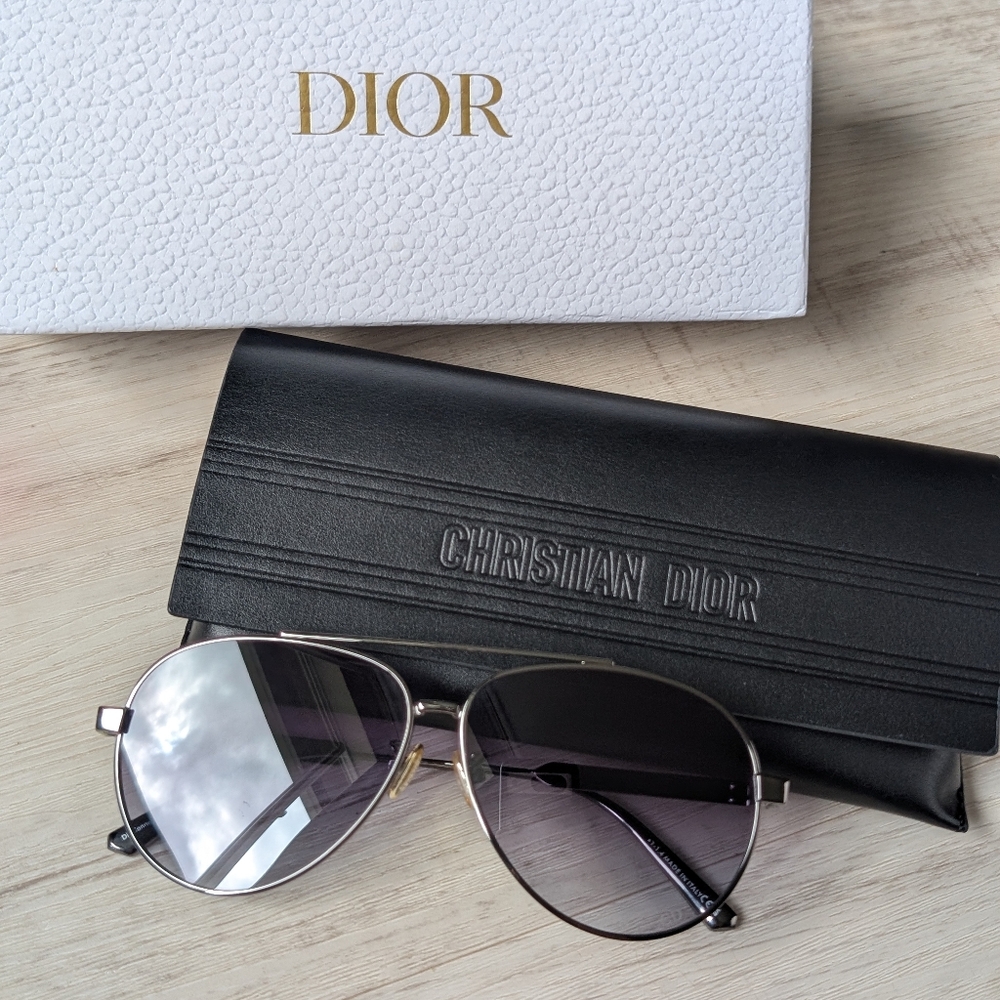 Dior Silver and Black Aviator Sunglasses